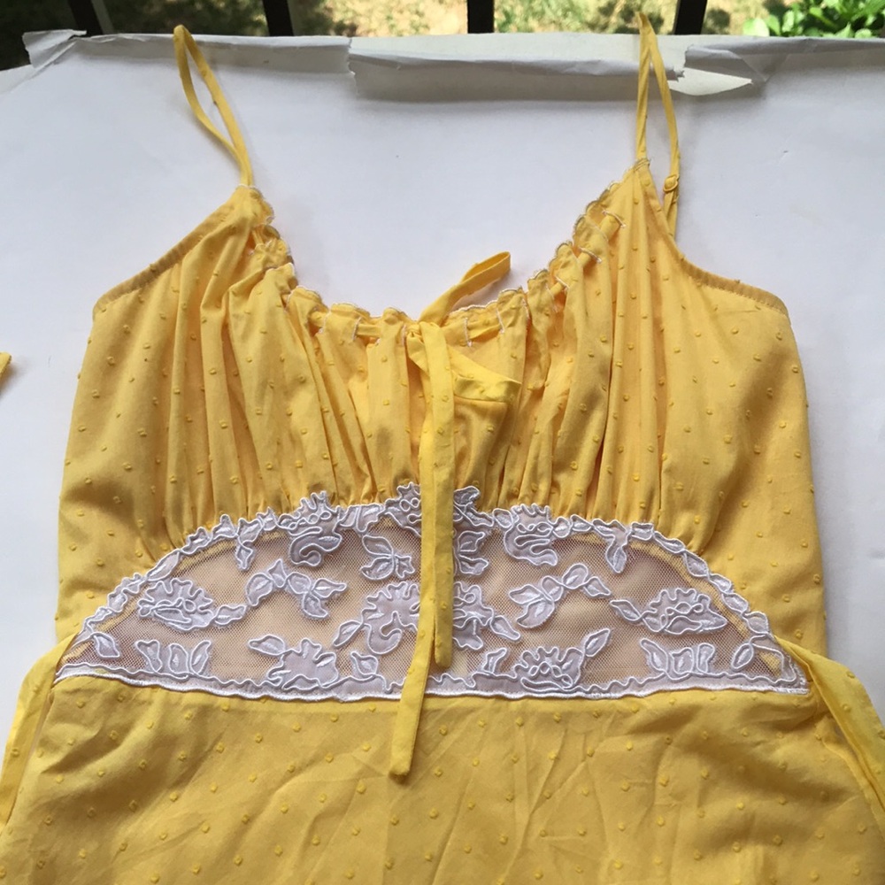 Vintage 90 Y2K Betsey Johnson Yellow Lace Milkmaid Coquette Fairy Dress Yellow 8 - Picture 4 of 17